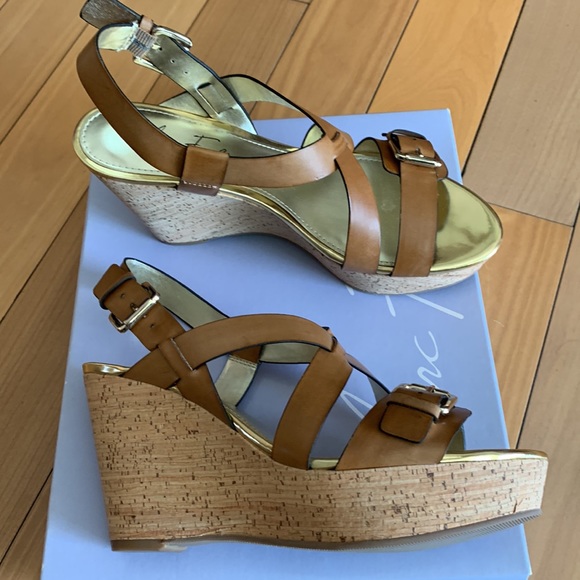 Mark Fisher Gilon3 wedge sandals in brown cork design 7 1/2 - Picture 3 of 8